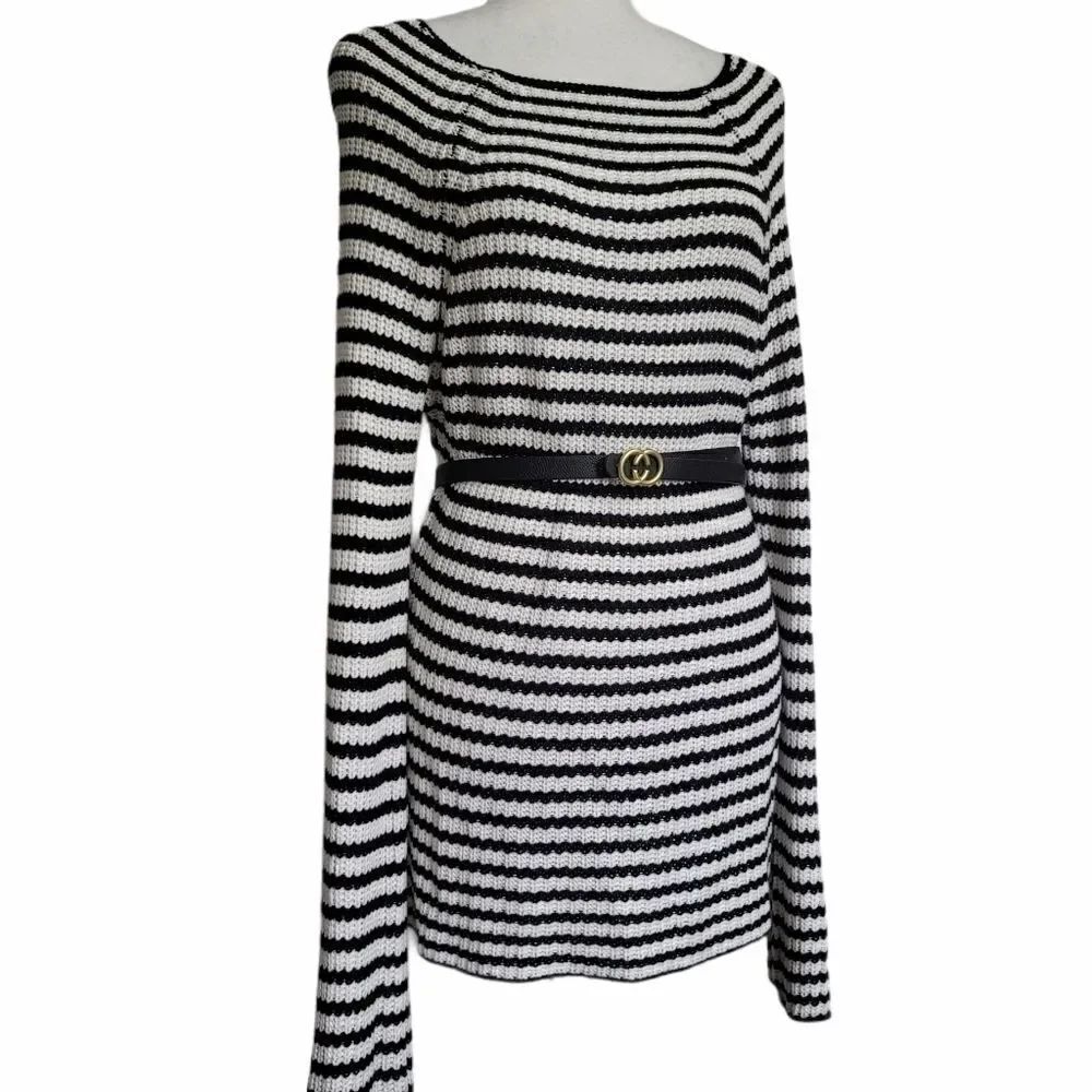 Davina striped black and white crochet mini dress